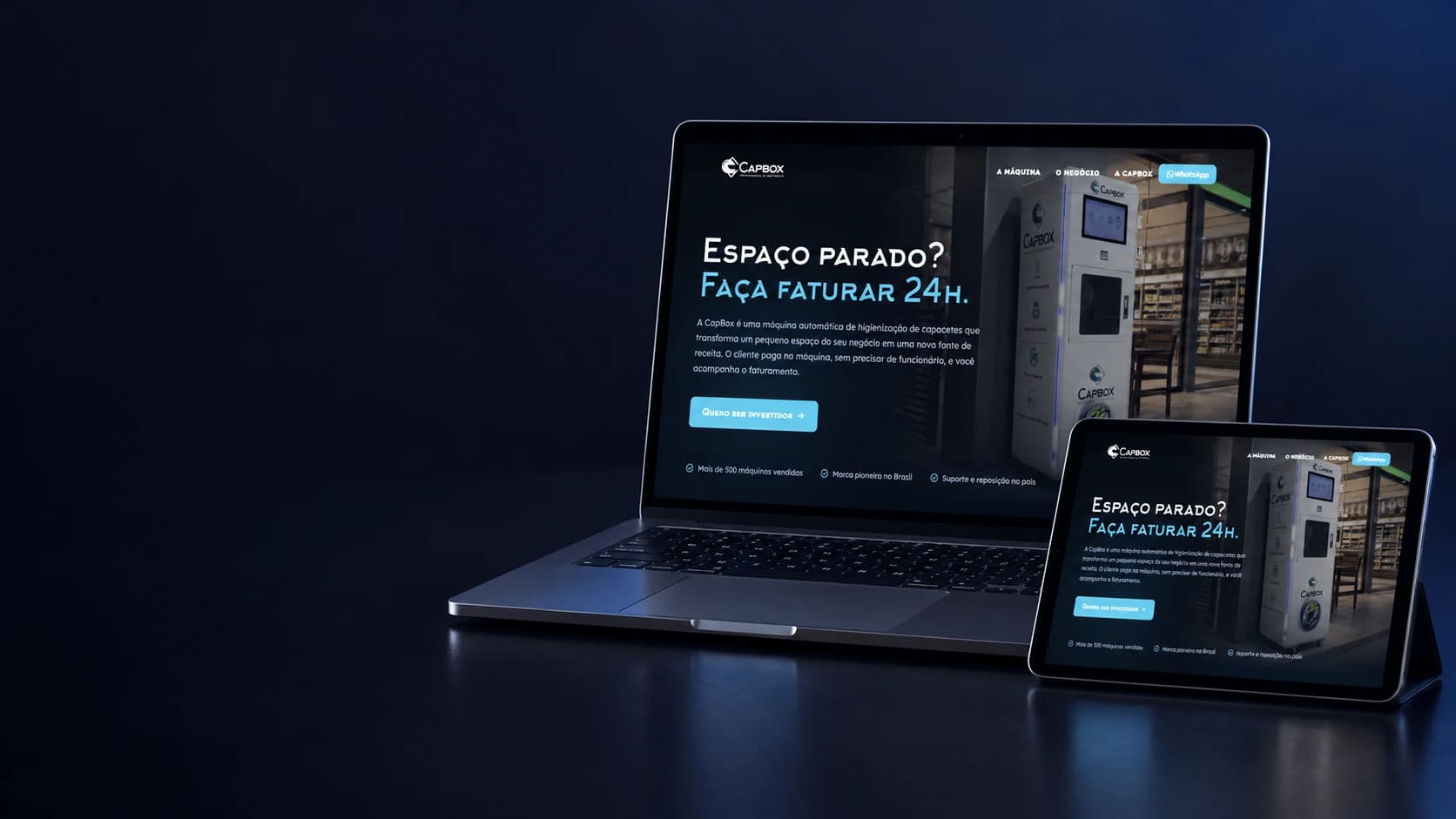 Site CapBox em notebook completo, a partir da página pública.