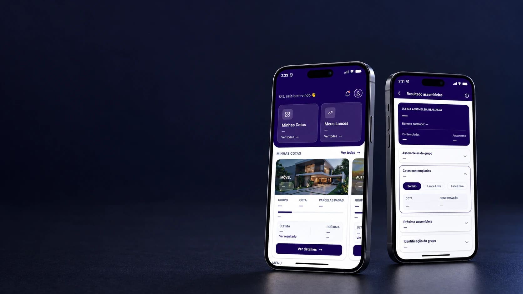 Mockup do aplicativo Konq, com dados de conta ocultados.