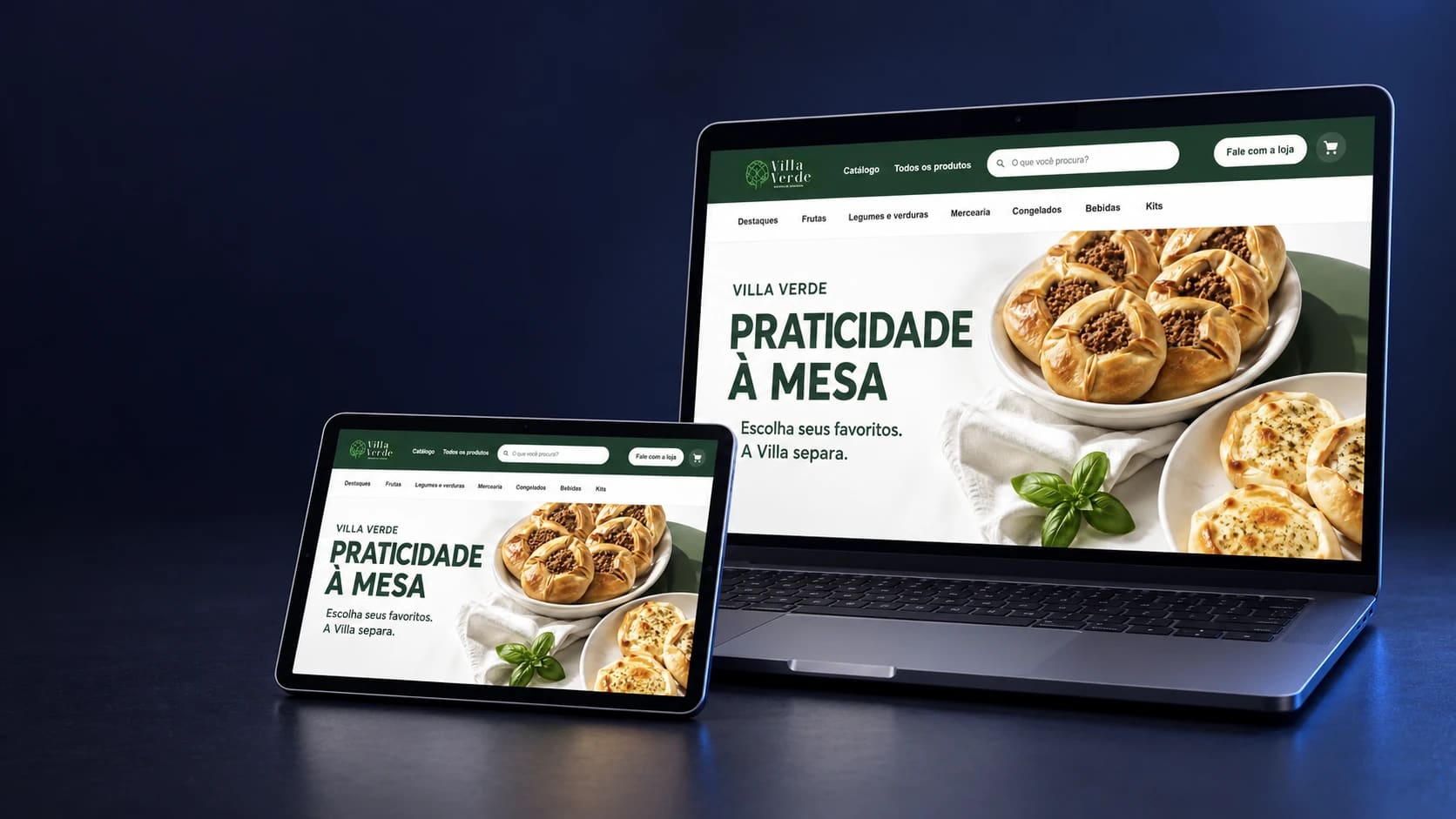 Mockup do projeto Villa Verde em dispositivo, a partir da tela fornecida.
