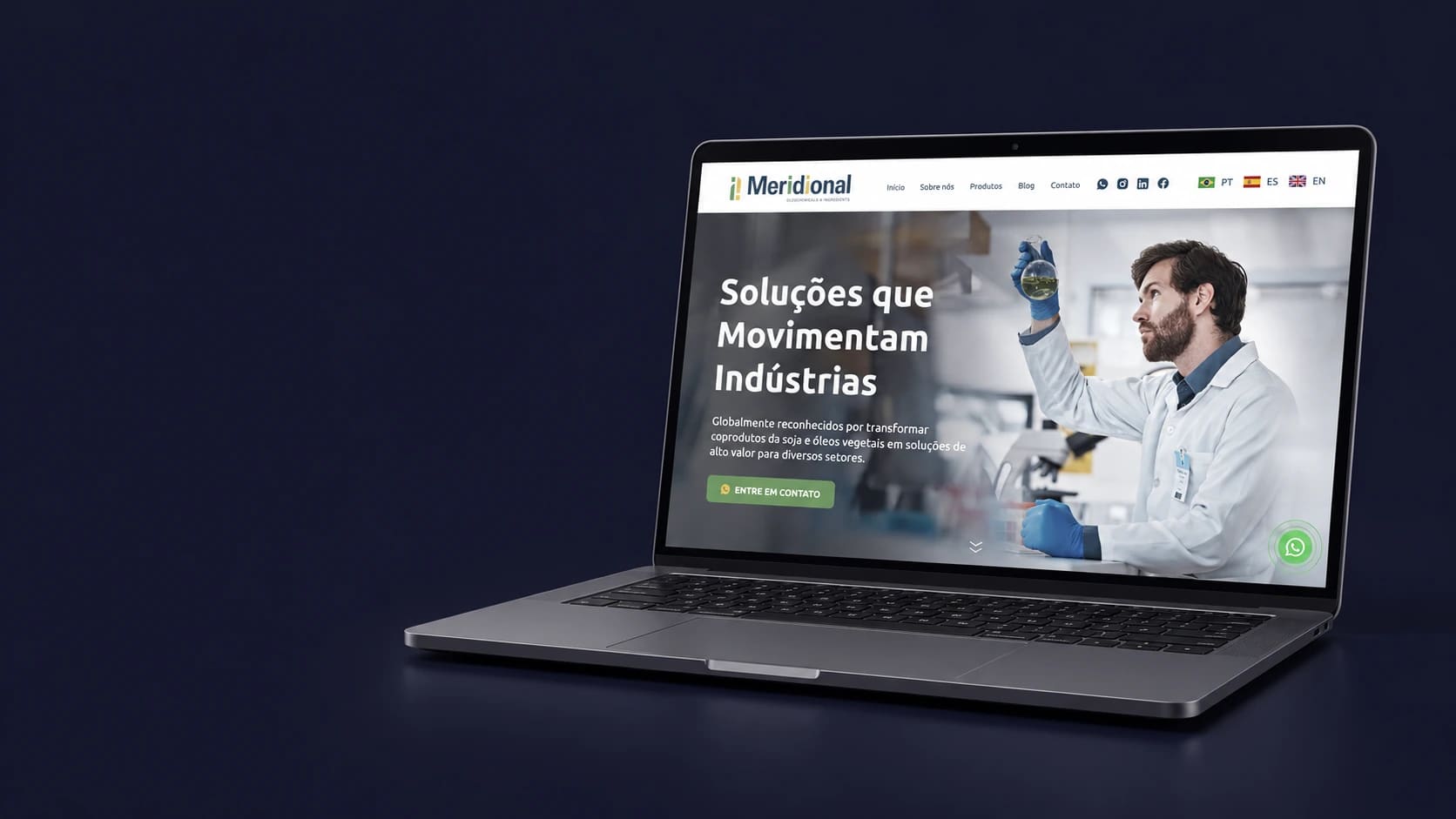 Mockup do projeto Meridional em dispositivo, a partir da tela fornecida.