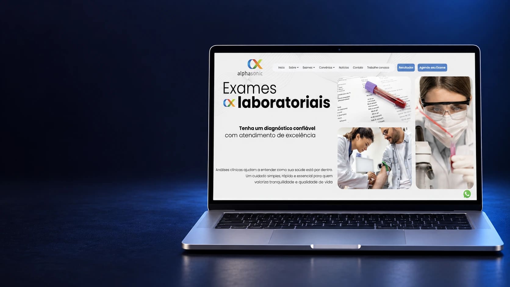 Mockup do site Alphasonic, com dispositivo completo, a partir da página real fornecida.