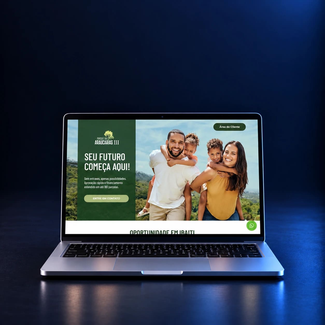 Mockup da landing page Plareno em notebook completo, em composição para celular, a partir da página real fornecida.
