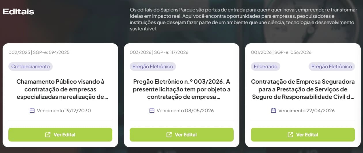 Interface do projeto Sapiens Parque.