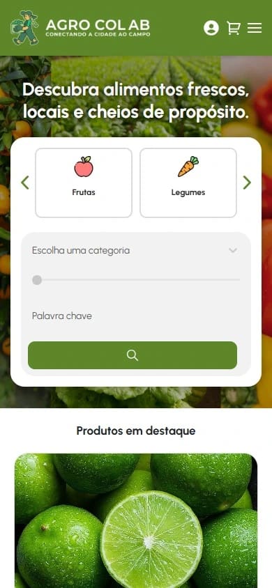 Captura real da Home de Agro Colab no celular.