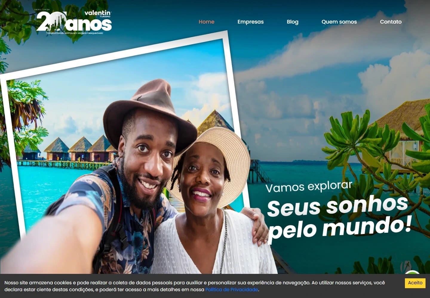 Captura real da Home de Valentin Turismo no desktop.