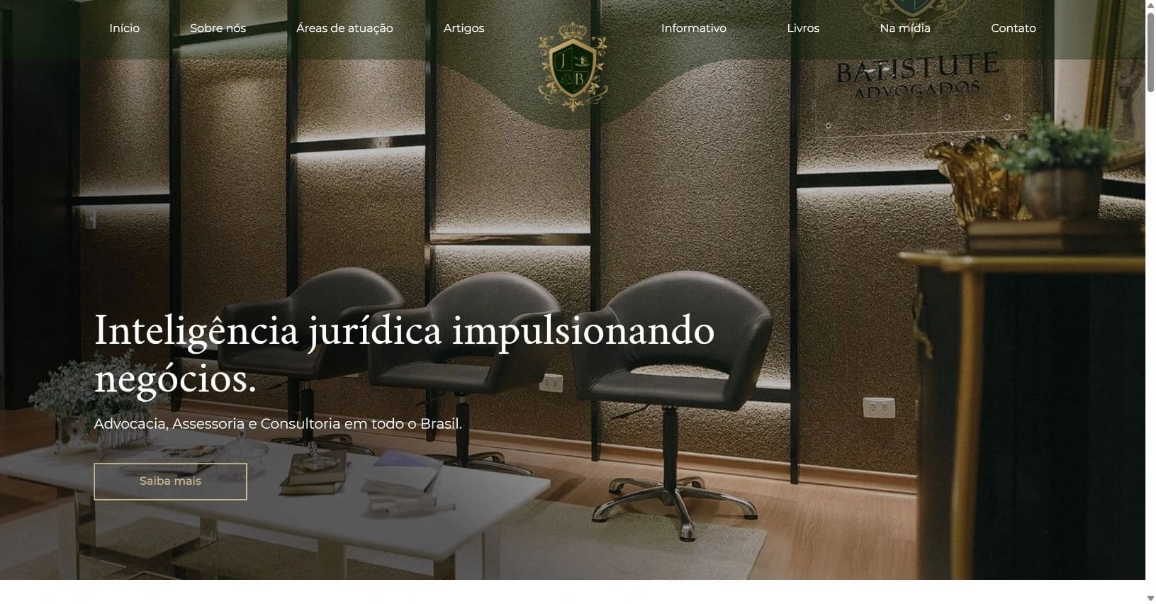 Captura real do site Batistute Advogados no desktop.